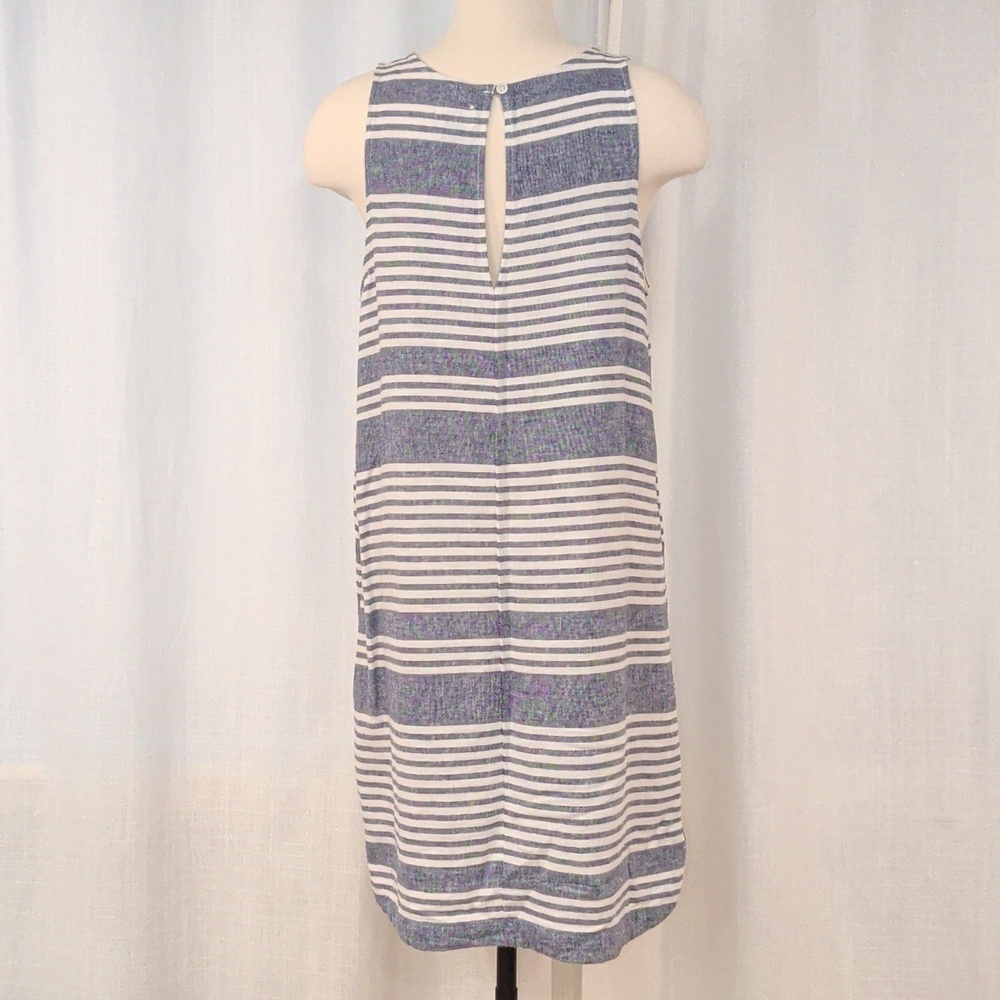 Linen Blue & White Striped Sleeveless Dress - Picture 5 of 10